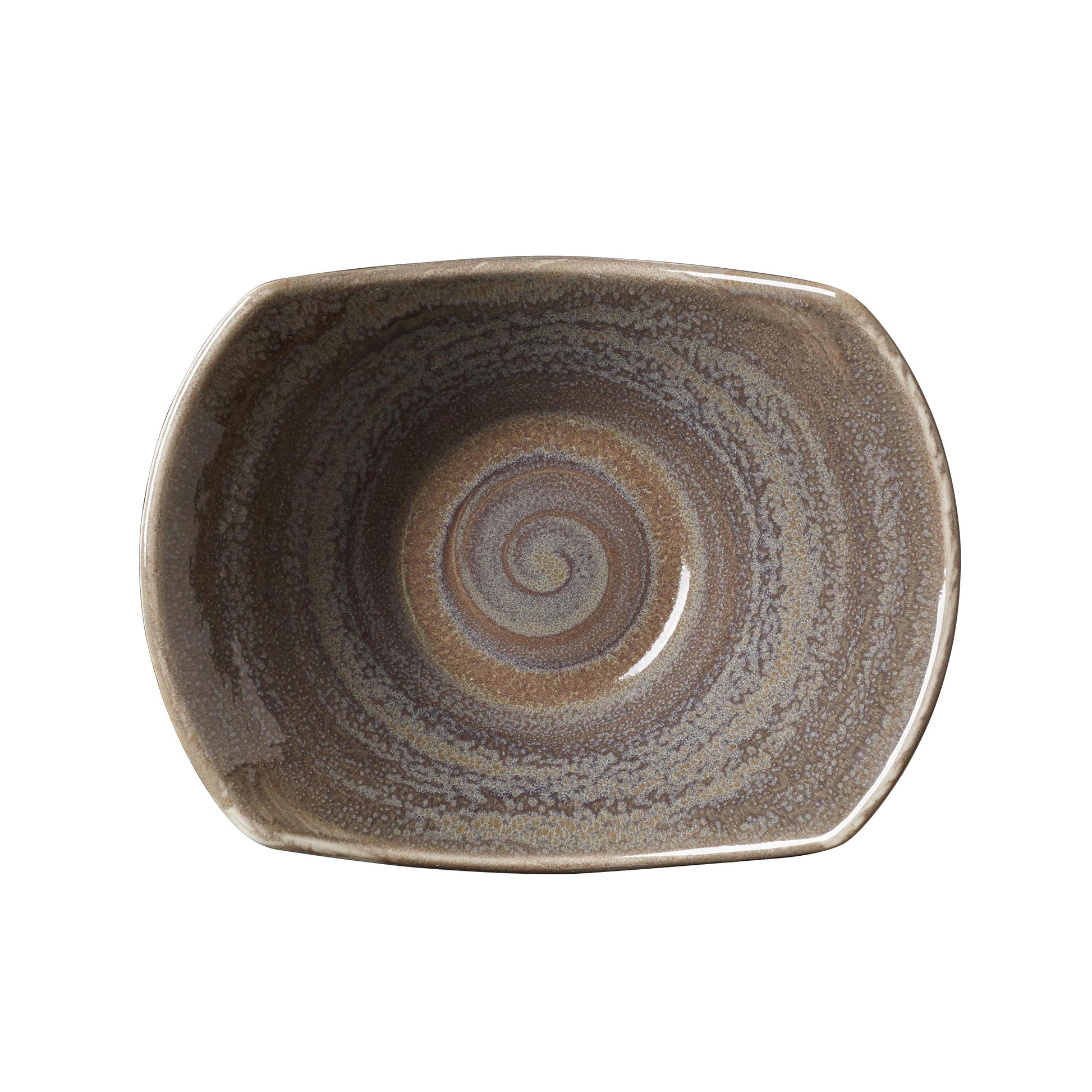 Quadratischer Teller mit Spiraldesign.