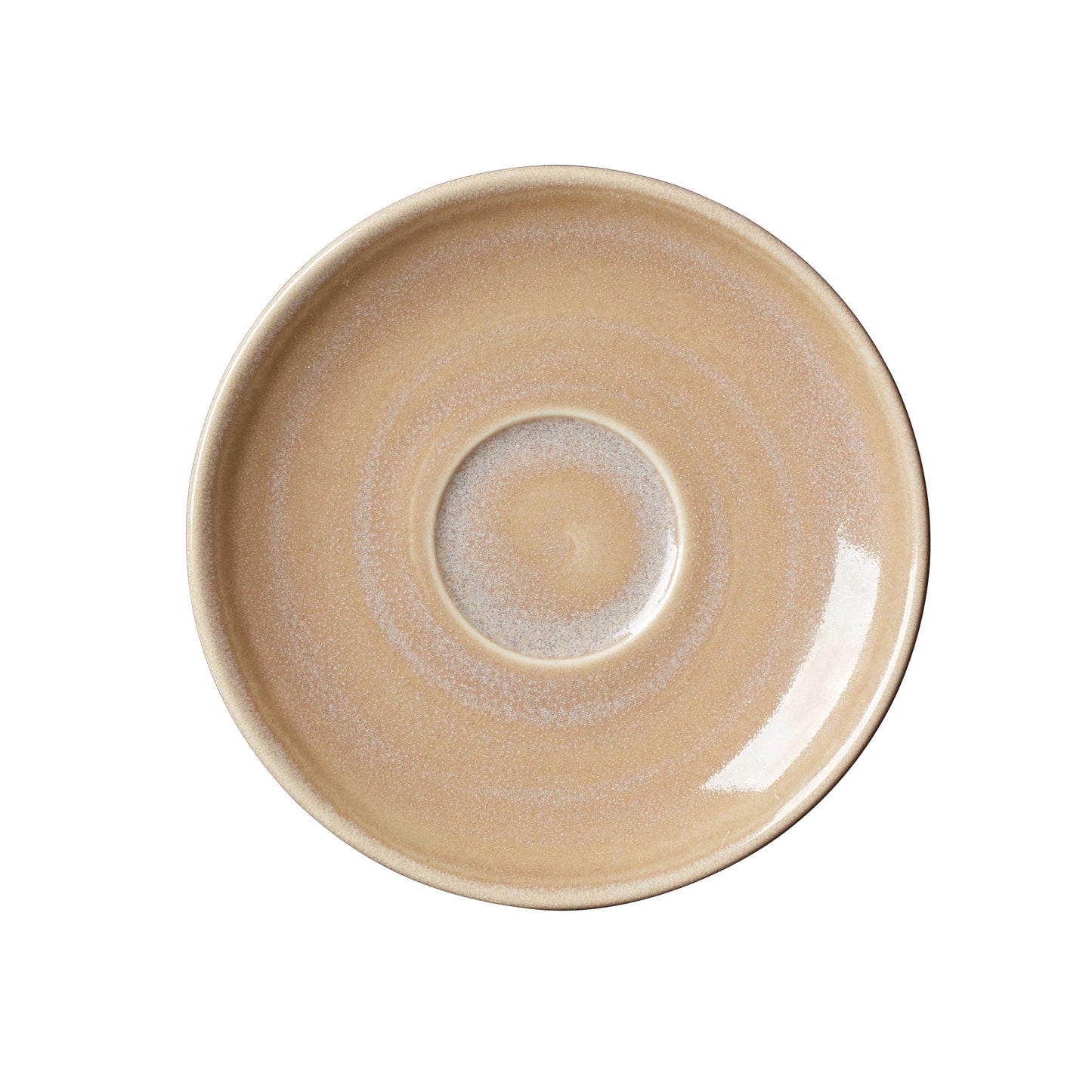 Beiger Teller mit glasiertem Finish.
