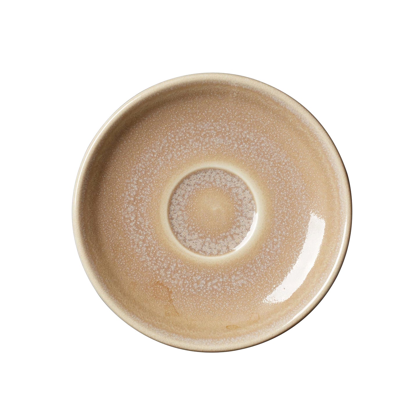 Beiger Keramikteller mit glasiertem Finish.