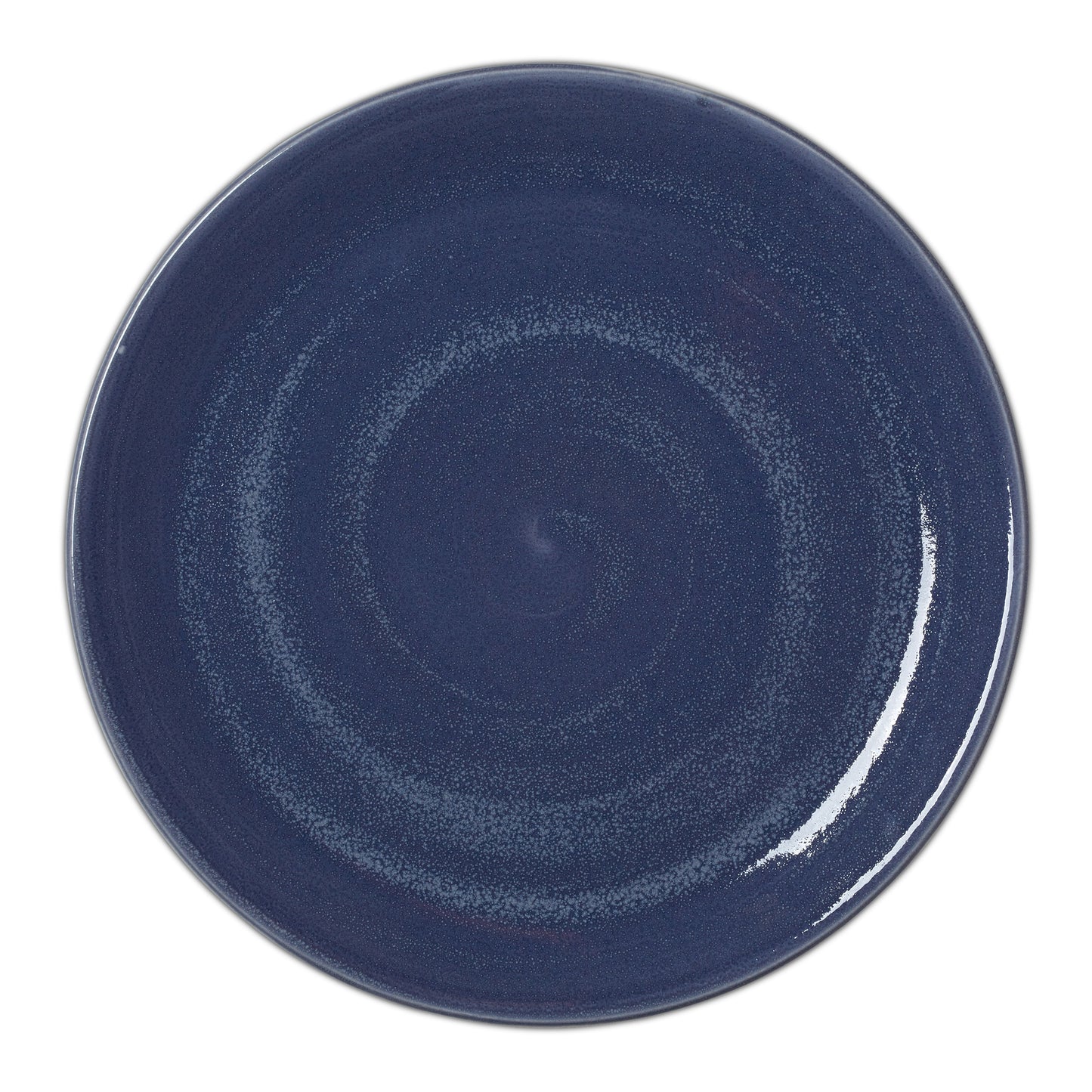 Blauer Teller mit Spiraldesign.