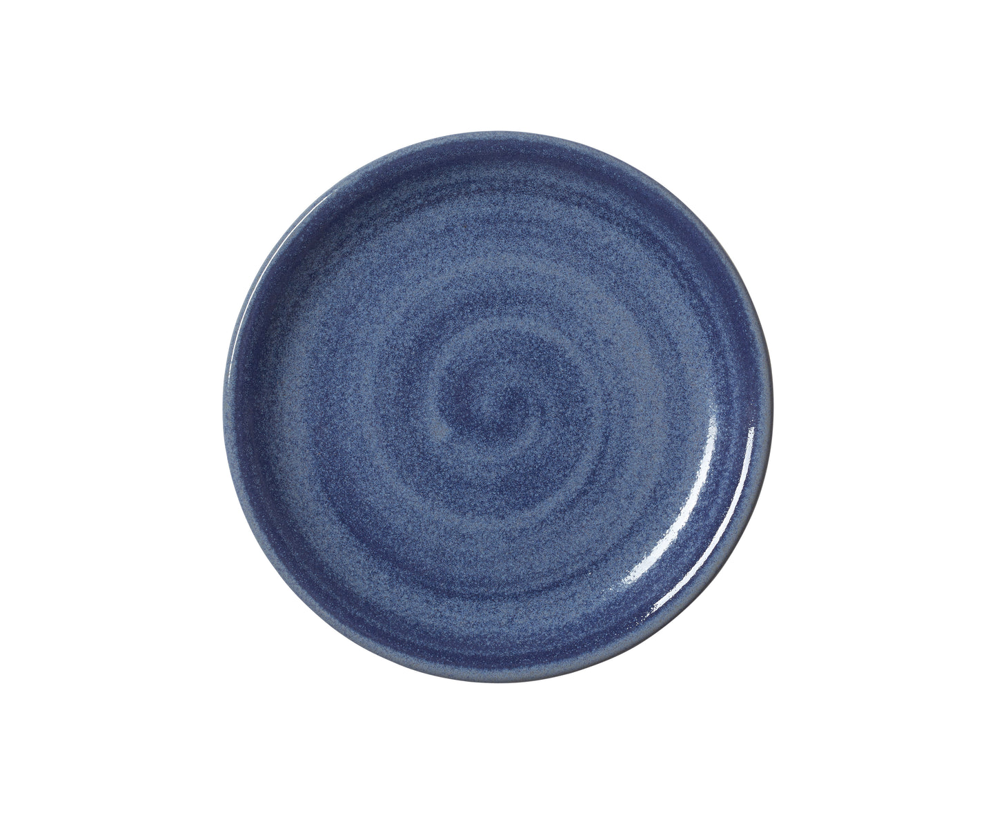 Blauer Teller mit Spiraldesign.