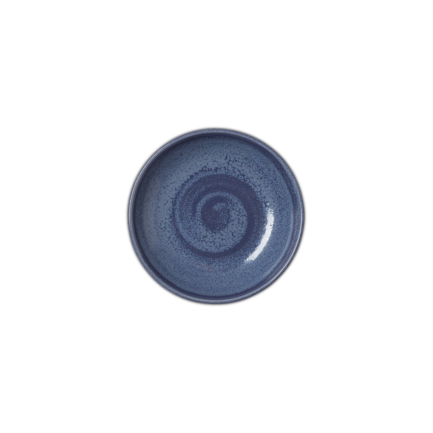 Blauer Teller mit Spiraldesign.