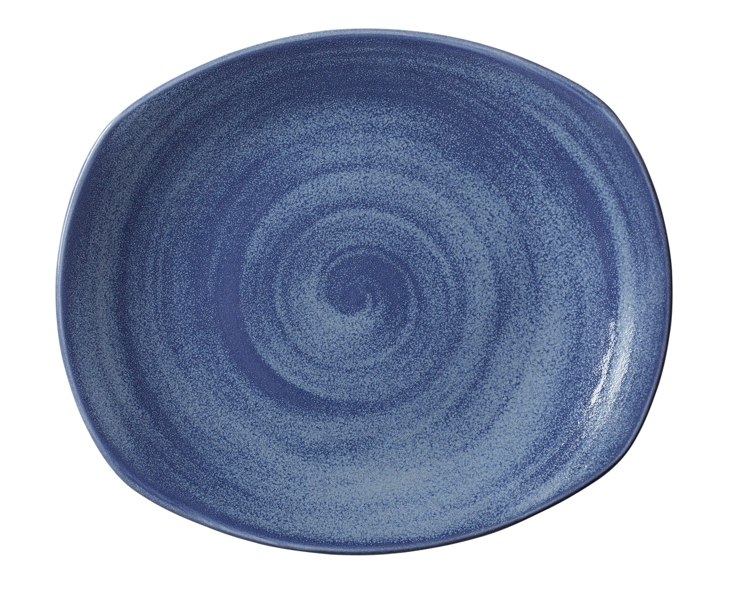 Blauer Teller mit Spiraldesign.