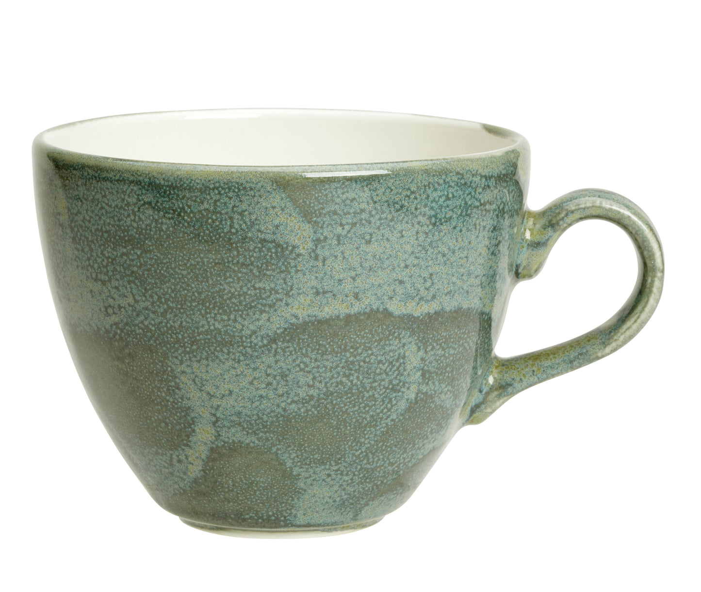 Grüne Keramiktasse mit Henkel.