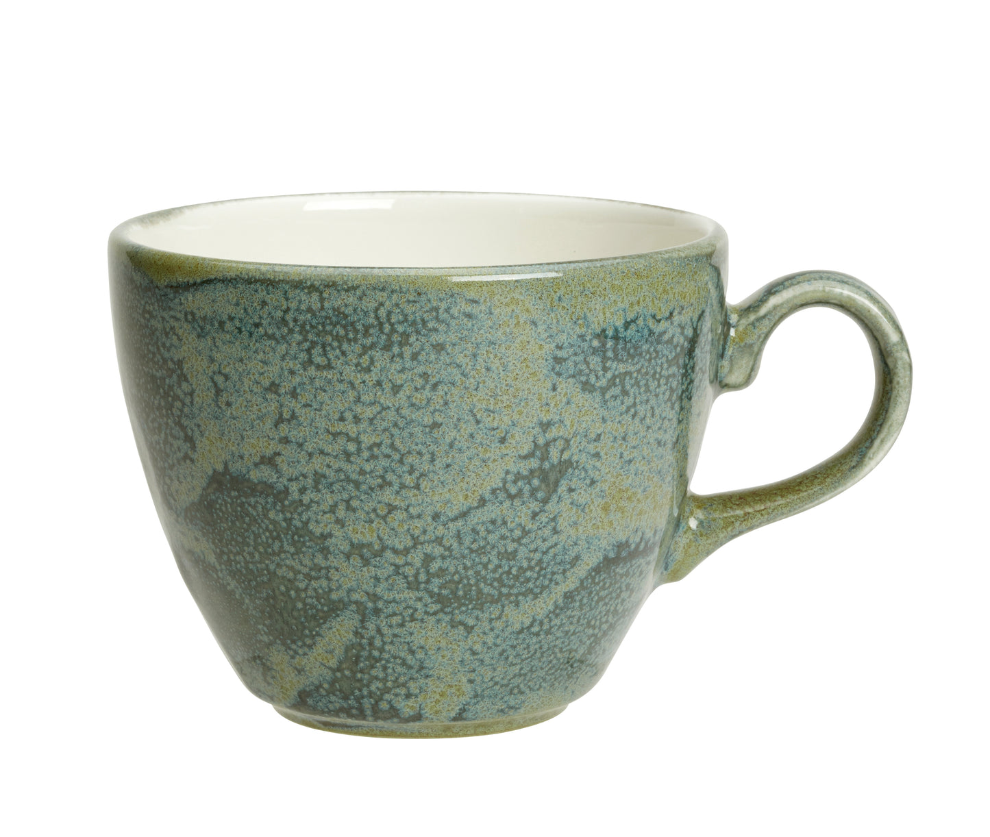 Grüne Keramiktasse mit Henkel.