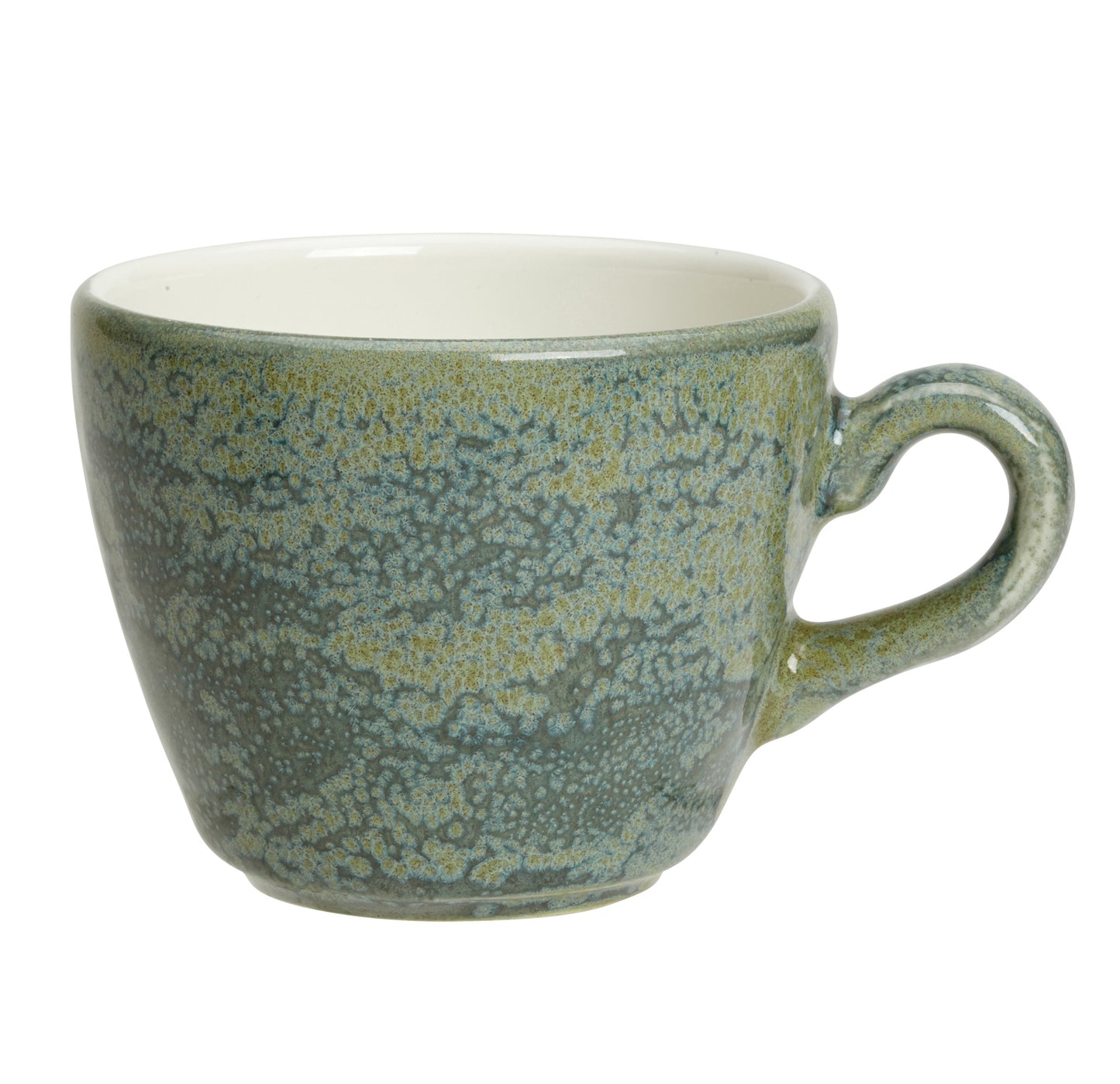 Grüne Keramiktasse mit Henkel.