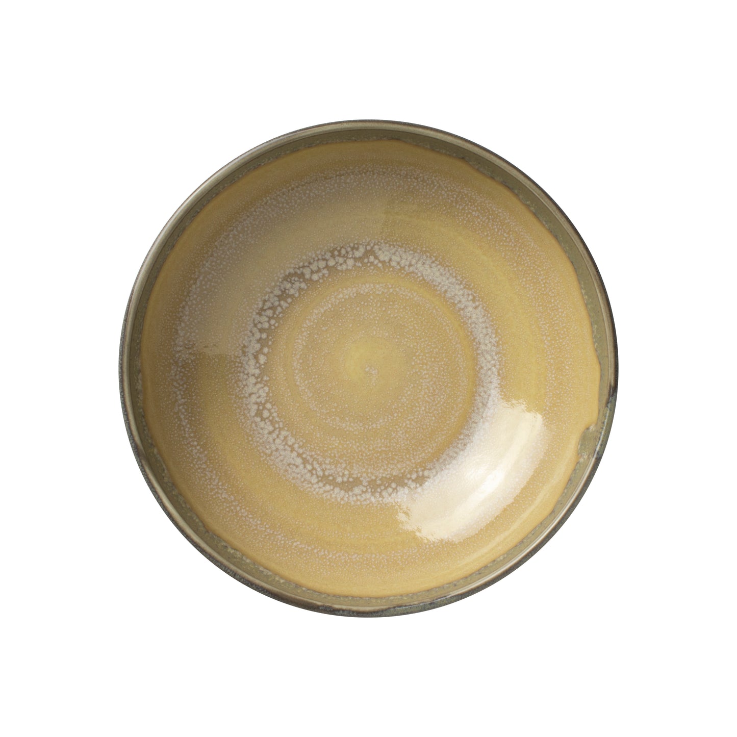 Leerer, gelber Teller von oben.