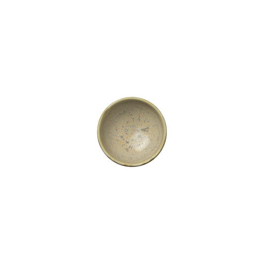 Leere, beige Schüssel von oben.