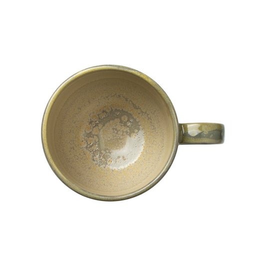 Leere, beige Tasse von oben.