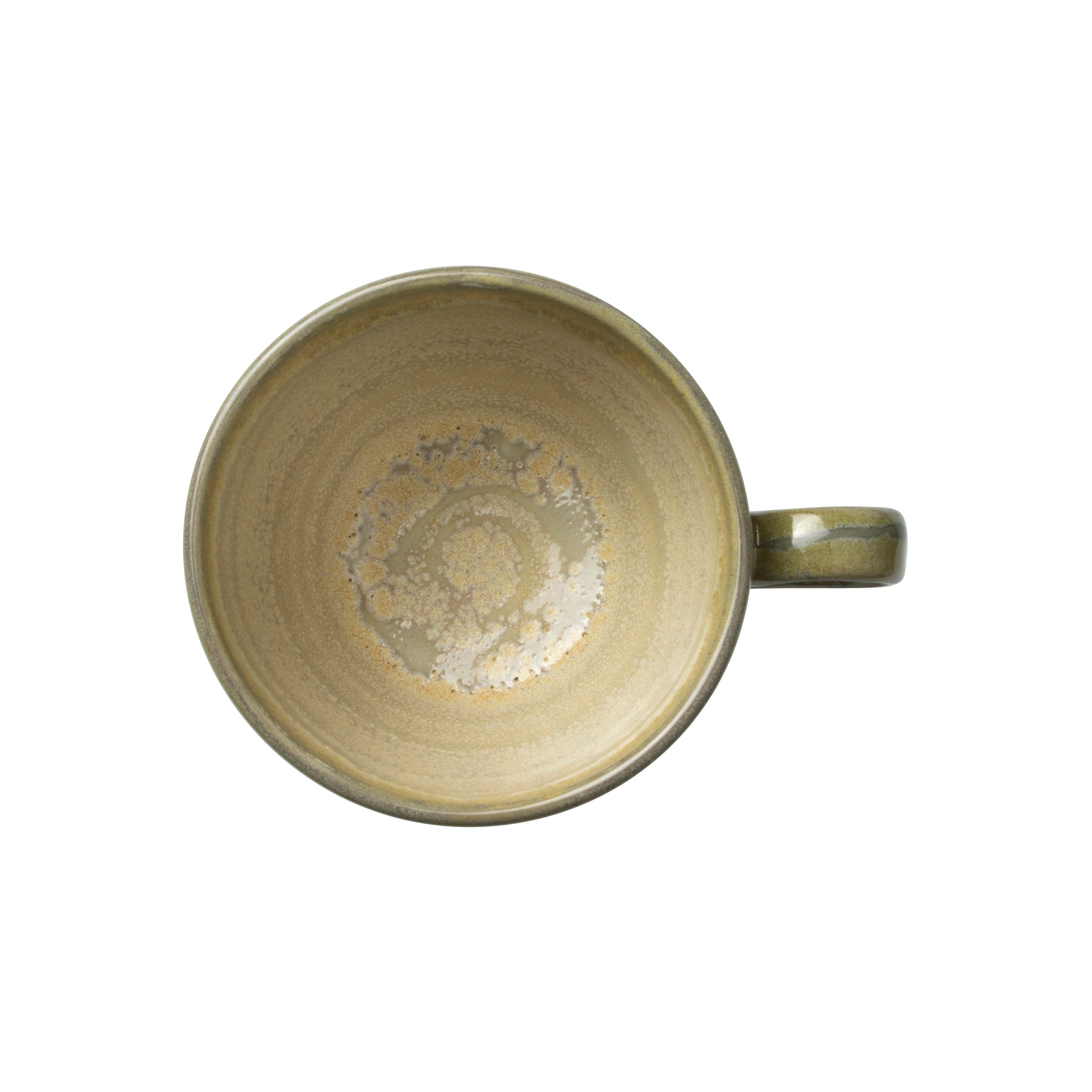 Leere, beige Tasse von oben.