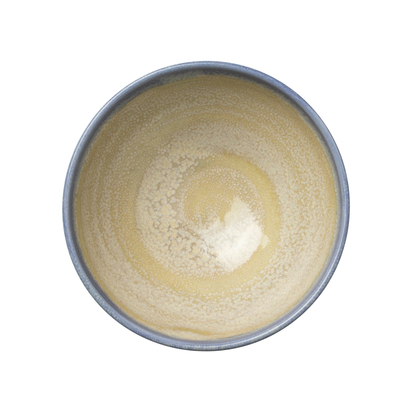 Leere, beige Keramikschüssel, Draufsicht.