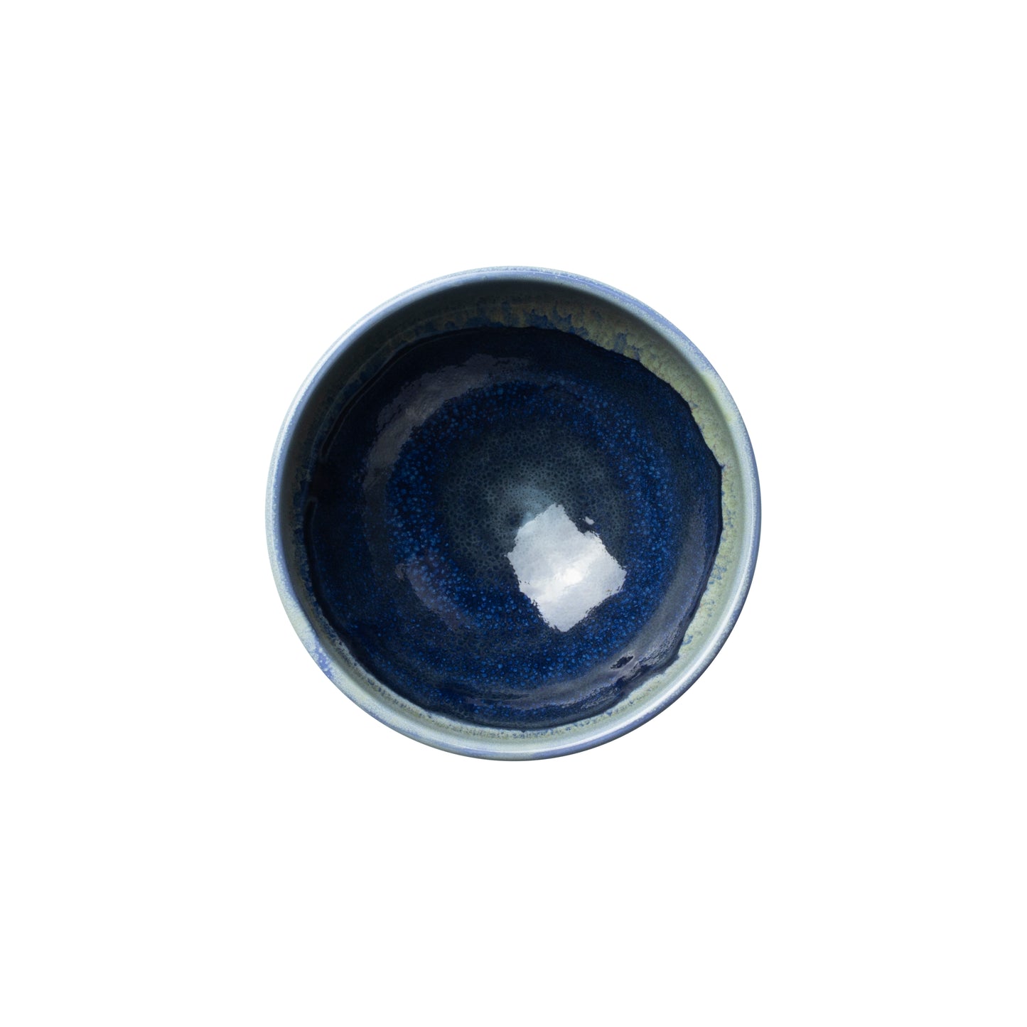 Blaue Keramikschale, von oben.