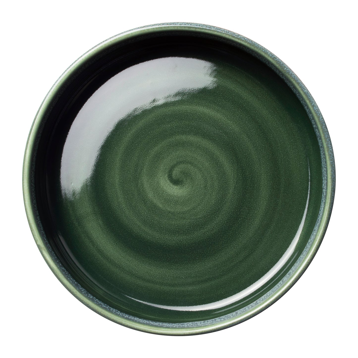 Grüner Teller mit Spiralmuster.