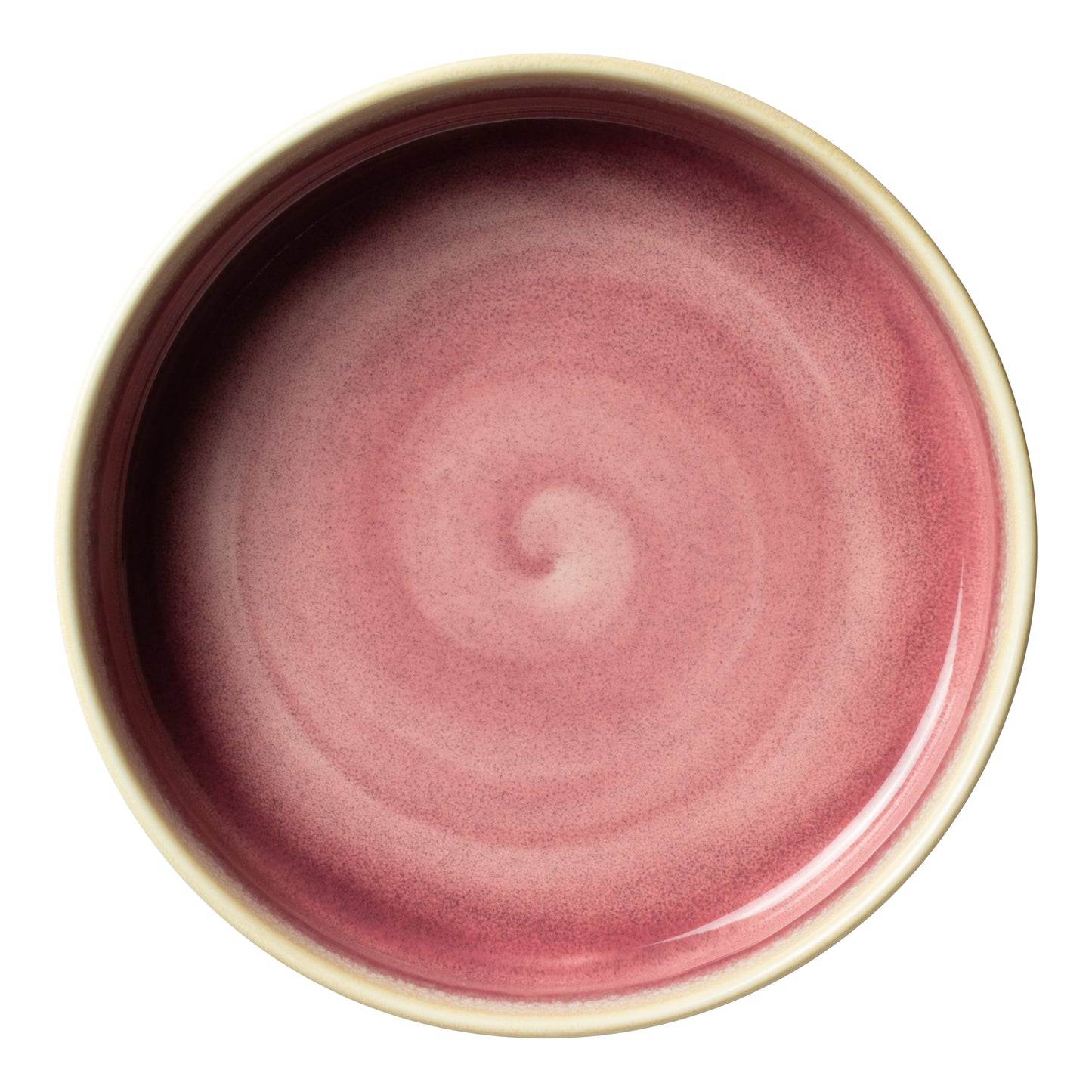 Roter Teller mit Spiraldesign.