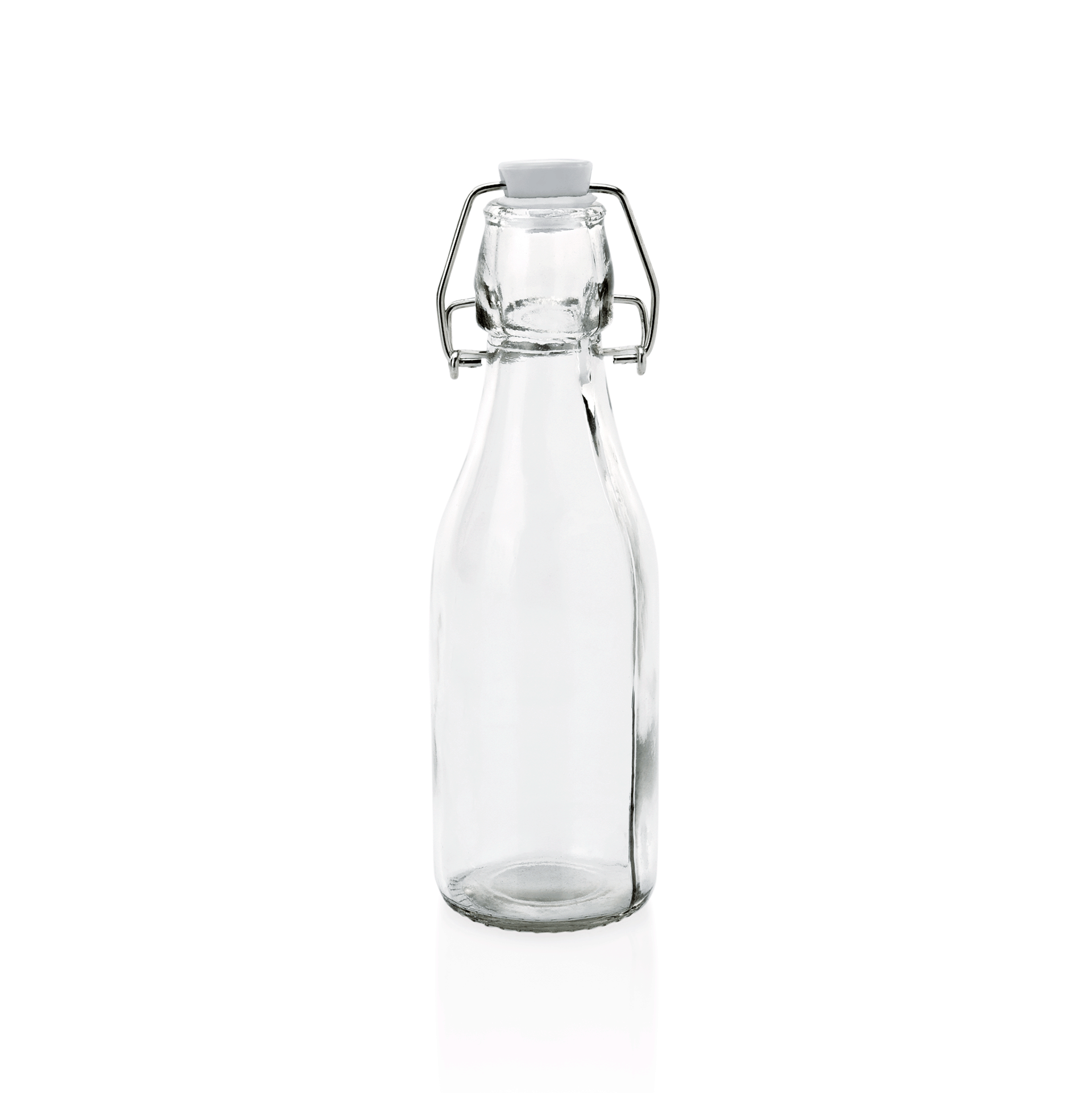 Leere Glasflasche mit Bügelverschluss.