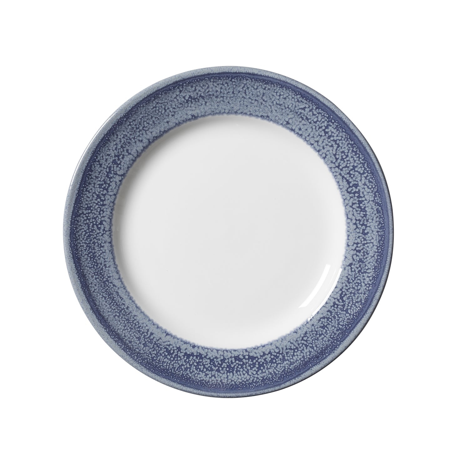 Leerer Teller mit blauem Rand.