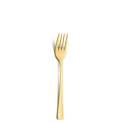 Goldene Gabel auf weißem Hintergrund.