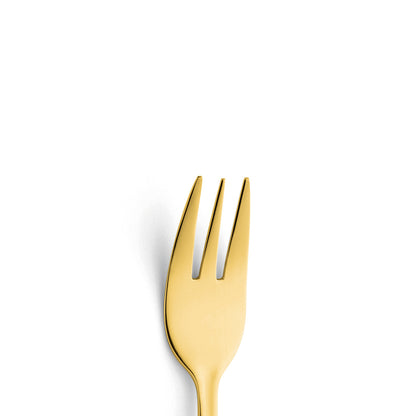 Goldene Gabel auf weißem Hintergrund.