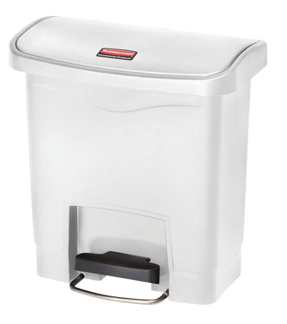 Slim Jim® Tretmülleimer – Kunststoff, 15 L, Pedal vorne (breite Seite), Weiß