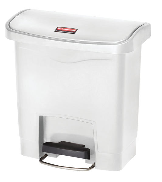Slim Jim® Tretmülleimer – Kunststoff, 15 L, Pedal vorne (breite Seite), Weiß