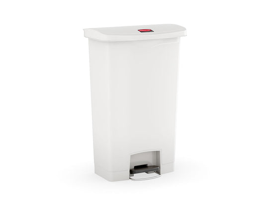 Slim Jim® Tretmülleimer – Kunststoff, 90 L, Pedal vorne (breite Seite), Weiß