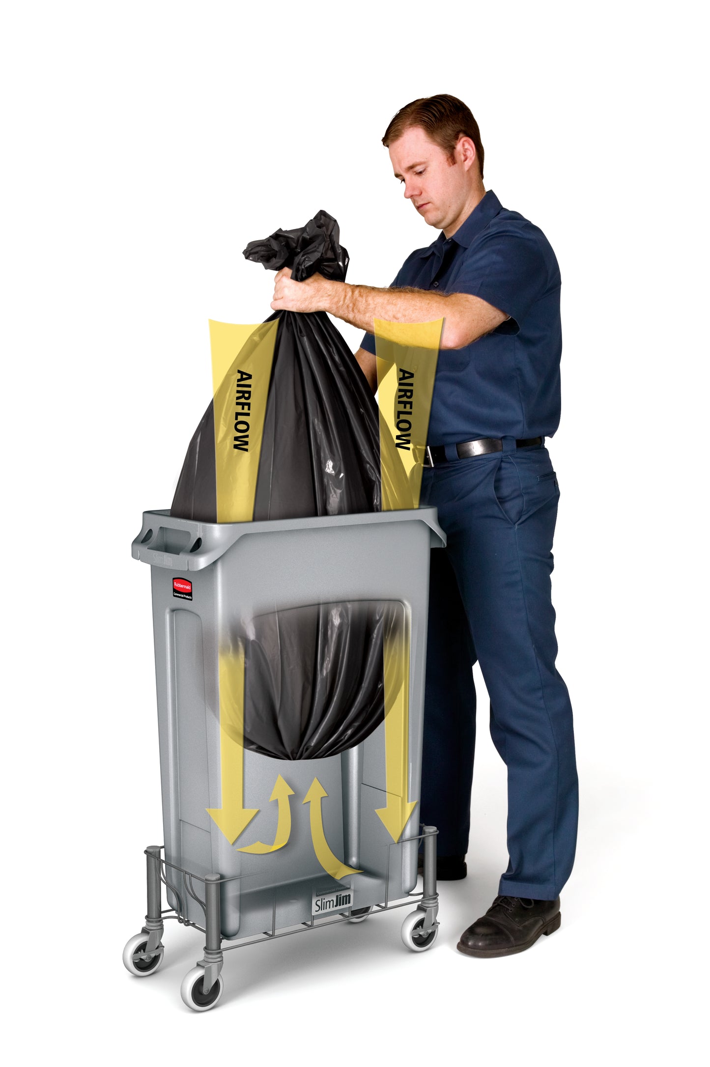 Slim Jim® Abfalleimer mit Luftkanälen, 60 l, Grün