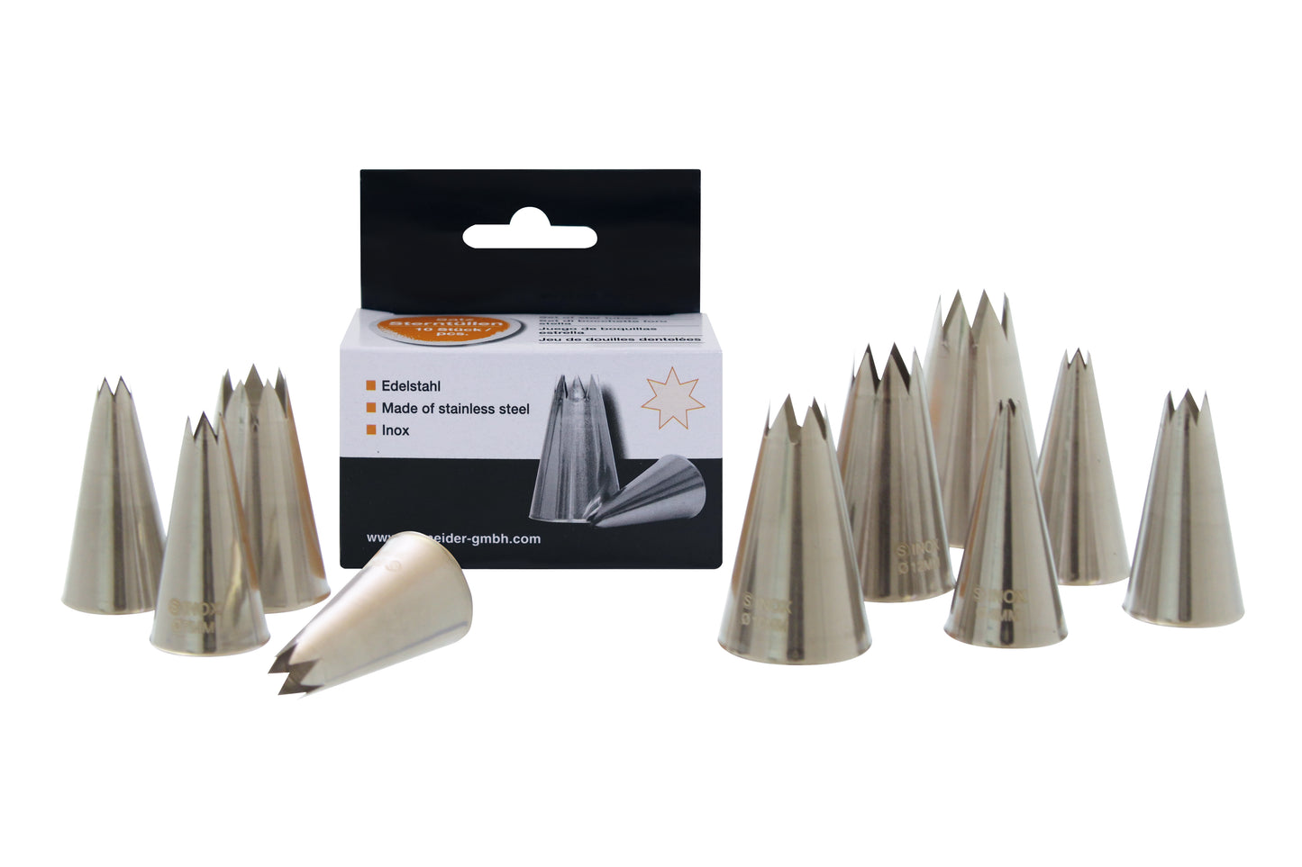 Spritzbeutel-Tüllen aus Edelstahl.