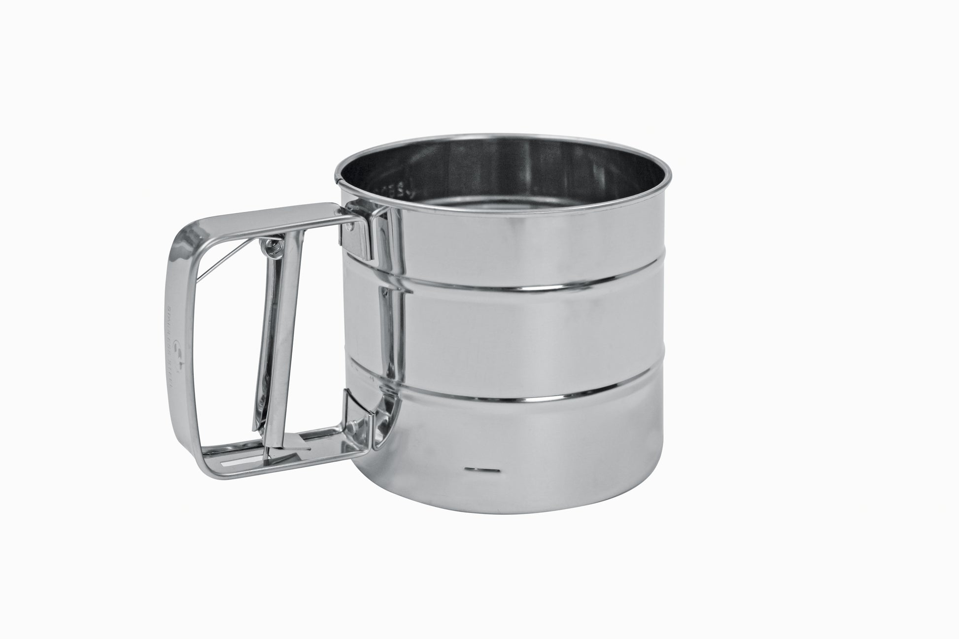 Edelstahl-Mehlmessbecher für Gastronomie.