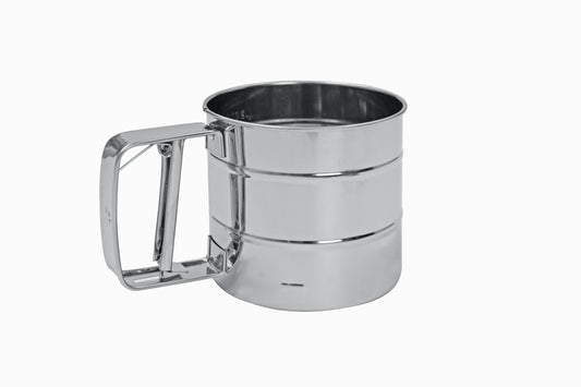 Edelstahl-Mehlmessbecher für Gastronomie.