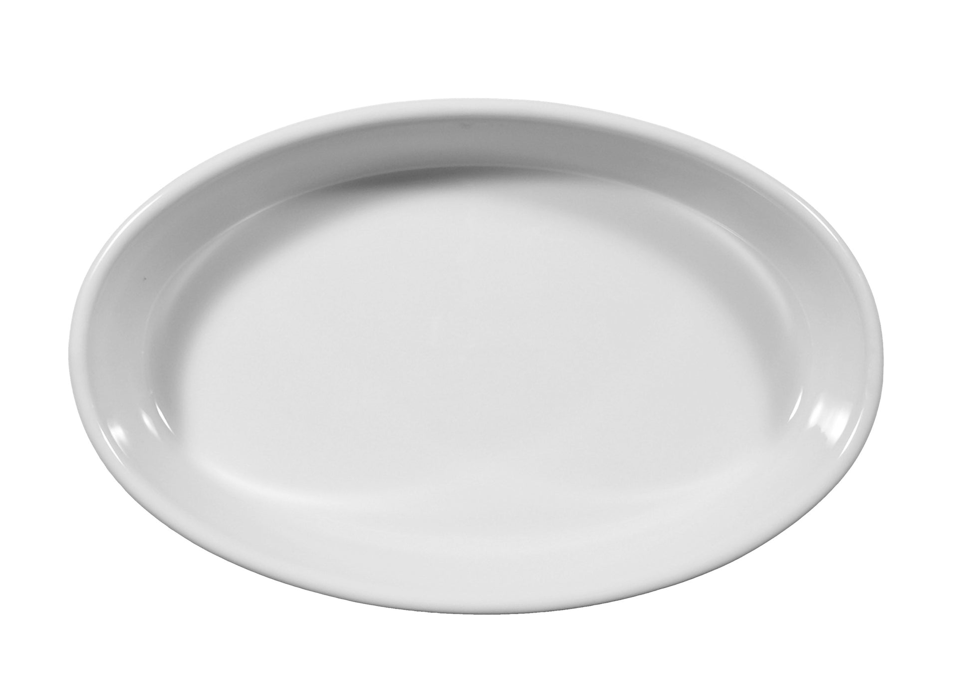 Weiße, runde Auflaufform aus Porzellan.