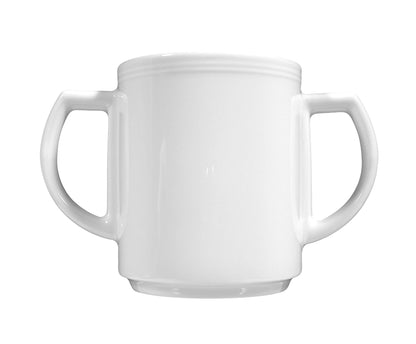 Weiße Kaffeetasse mit zwei Griffen