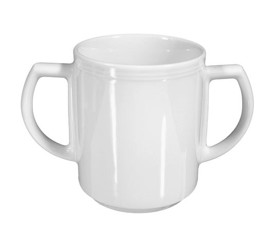 Weiße Kaffeetasse mit zwei Griffen