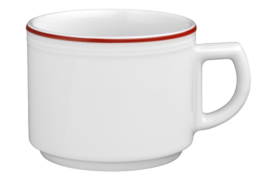 Weiße Tasse mit rotem Rand