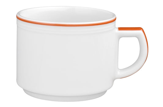 Weiße Kaffeetasse mit orangeem Rand