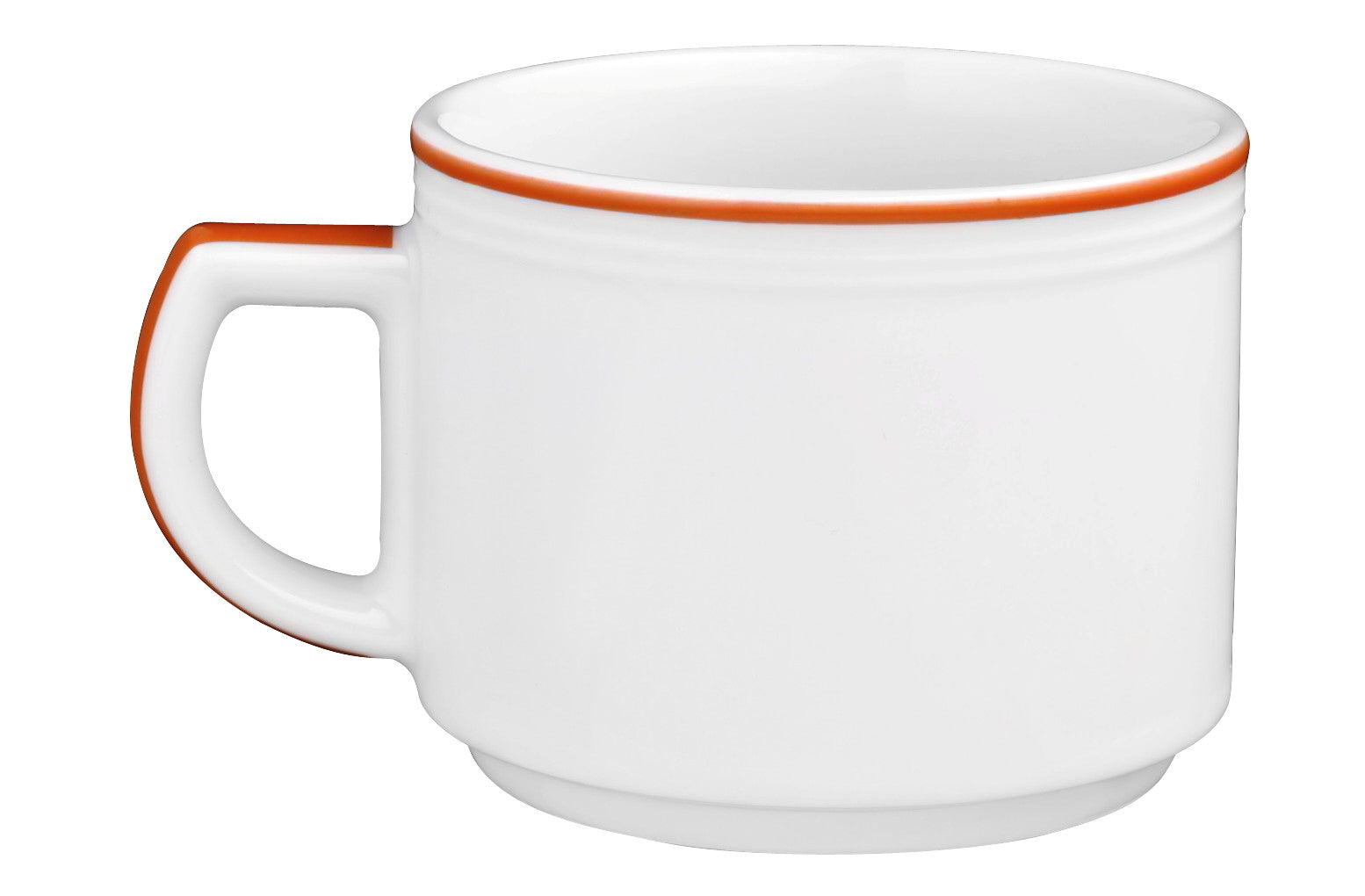 Weiße Kaffeetasse mit orangeem Rand