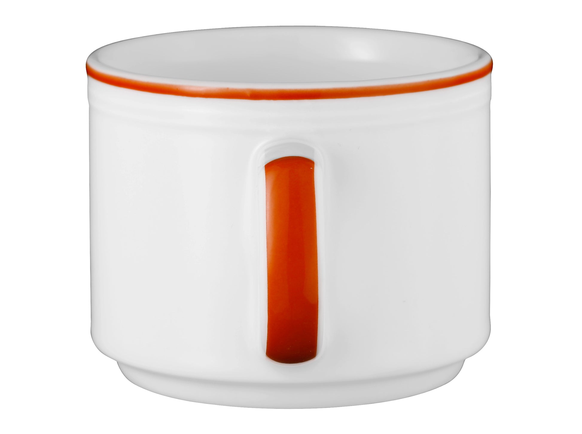 Weiße Kaffeetasse mit orangeem Rand