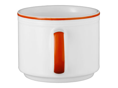 Weiße Kaffeetasse mit orangeem Rand