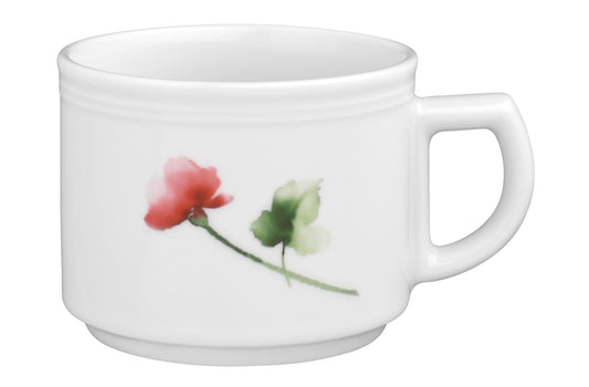 Weiße Tasse mit Blumenmotiv