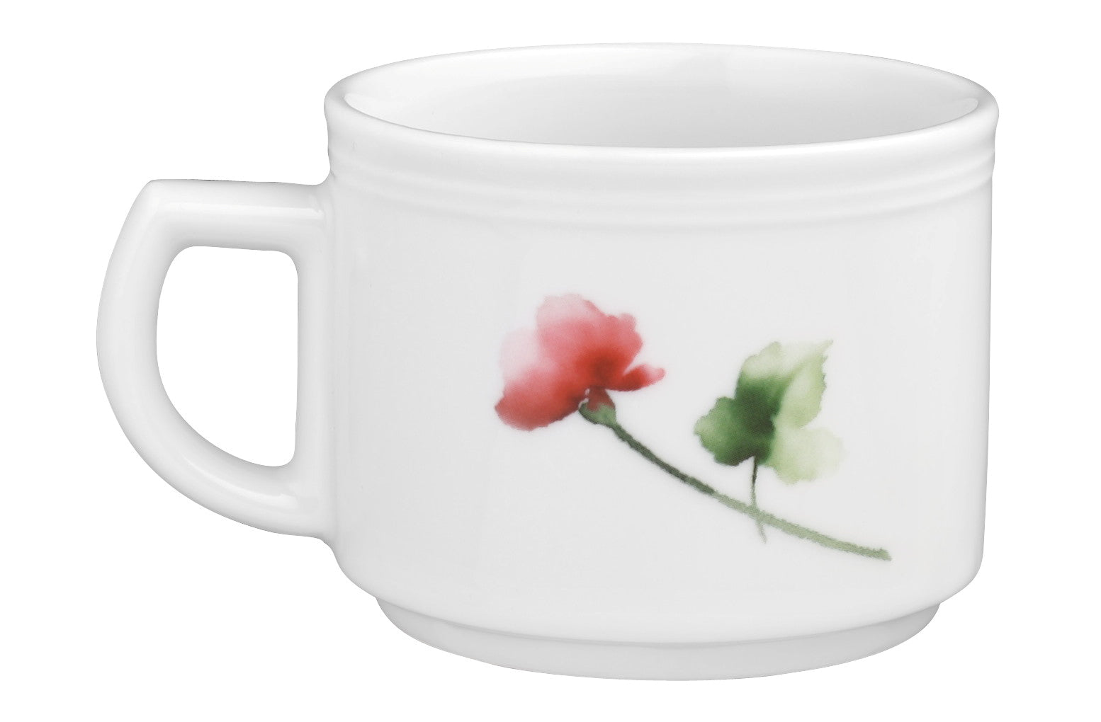 Weiße Tasse mit Blumenmotiv