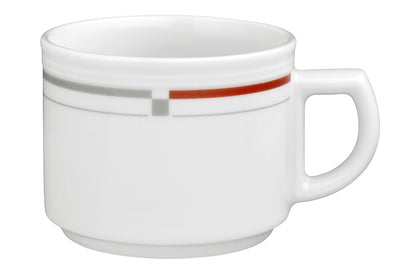 Weiße Kaffeetasse mit rotem Streifen