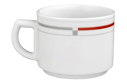 Weiße Kaffeetasse mit rotem Streifen