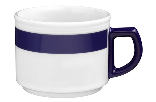 Weiße Tasse mit blauem Streifen