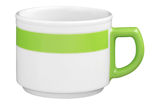 Weiße Tasse mit grünem Henkel