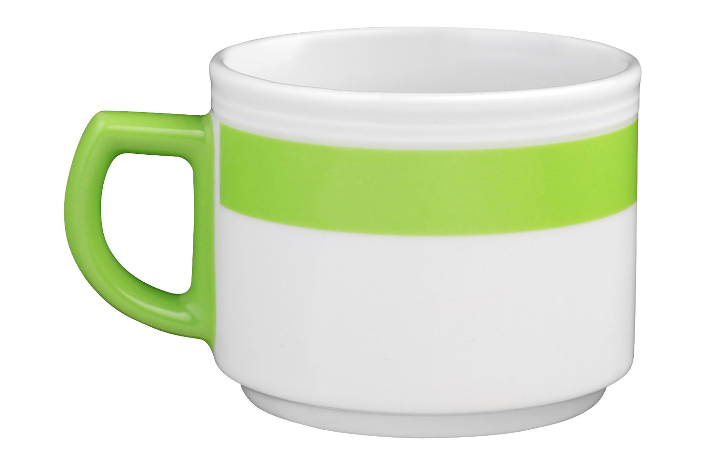 Weiße Tasse mit grünem Henkel
