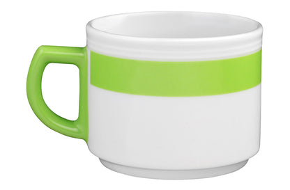 Weiße Tasse mit grünem Henkel