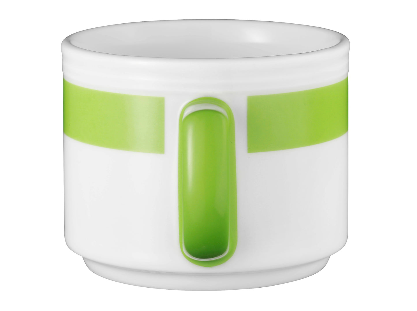 Weiße Tasse mit grünem Henkel
