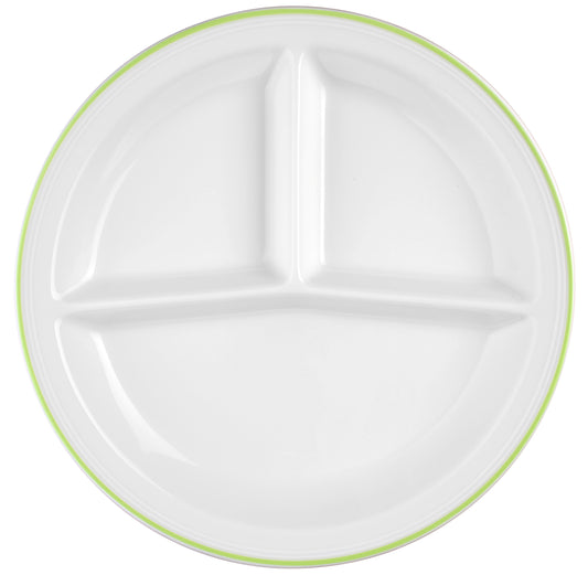 Leerer, dreigeteilter Gastronomie-Teller oben.