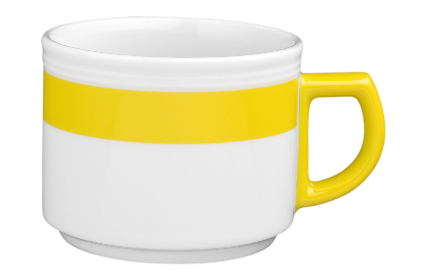 Weiße Tasse mit gelber Streifen