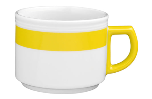 Weiße Tasse mit gelber Streifen