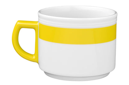 Weiße Tasse mit gelber Streifen